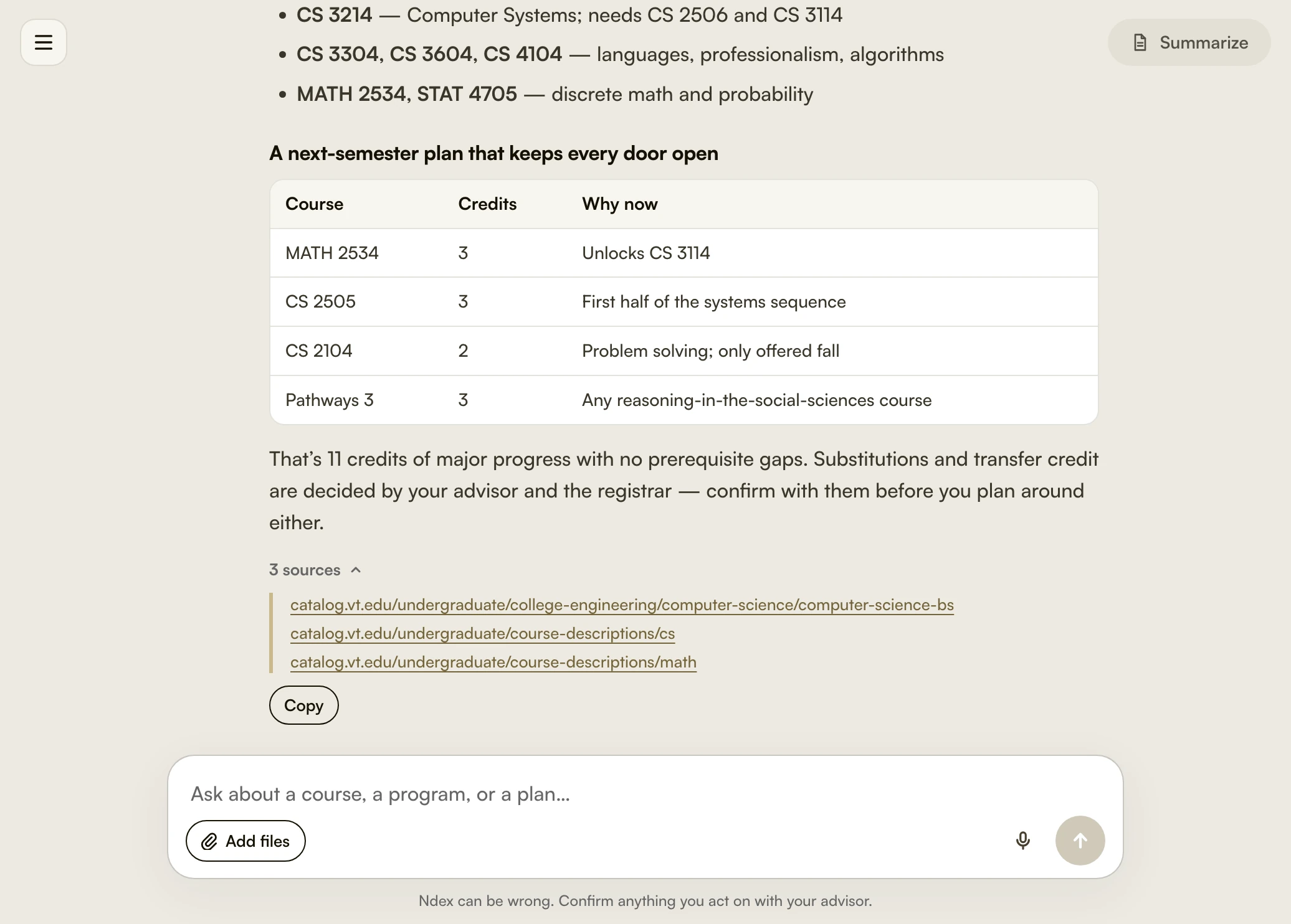 An Ndex answer with its three catalog sources listed underneath