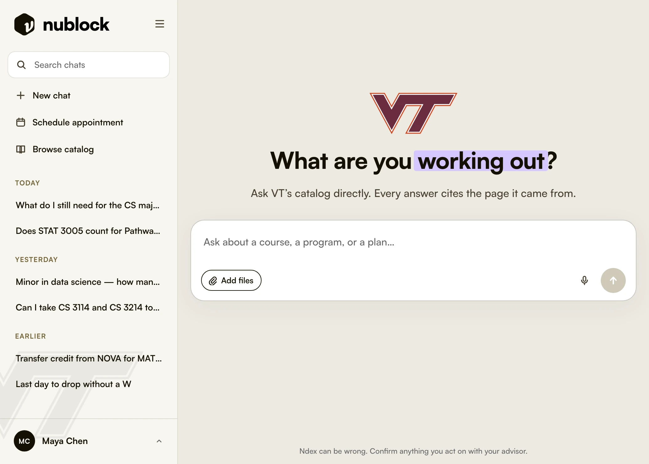 Ndex open on Virginia Tech, ready for a question