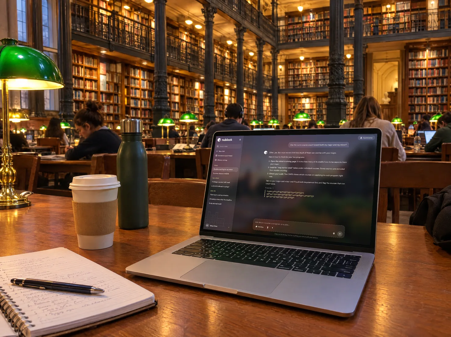A laptop open to Ndex on a reading-room table in a university library